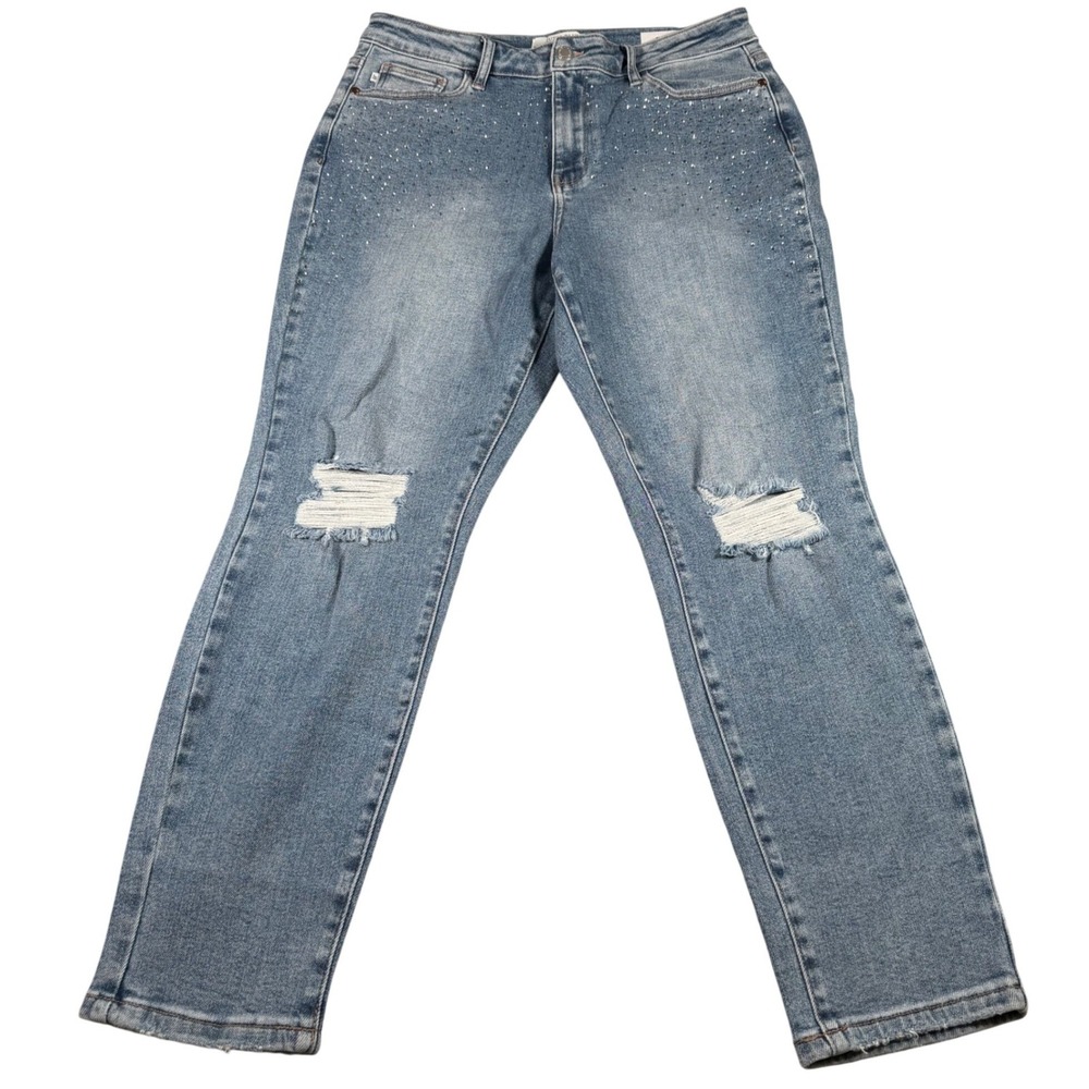 Judy Blue Slim Fit Jeans Womens 15/32 (FITS 32x27) Blue Rhinestone Distressed